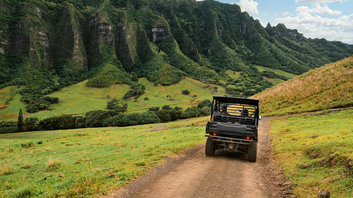 Wildlife photography team traveling through a remote landscape to capture nature using drones, cameras, and portable power equipment.