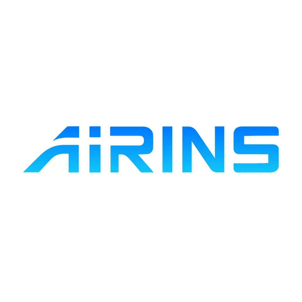 The AIRINS brand logo is displayed in a bold, sans-serif font with a vibrant blue-to-cyan gradient, centered on a solid white background.