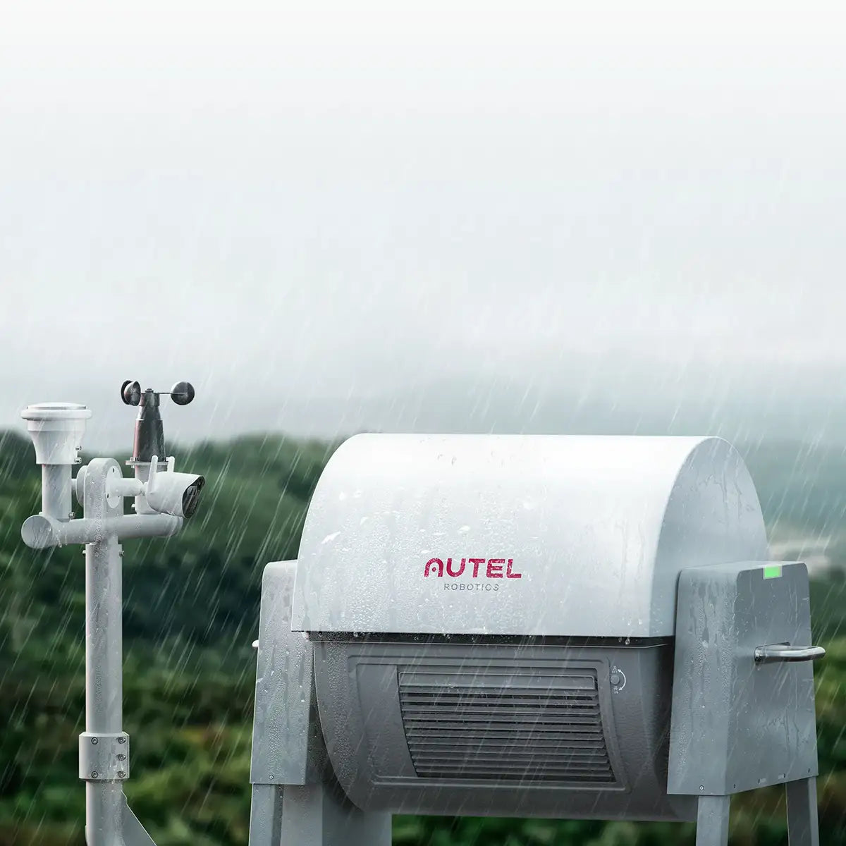 weather-resistant Autel EVO Nest under the rain