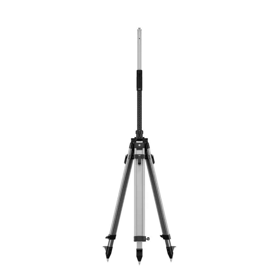 DJI D-RTK 3 survey pole and tripod shown collapsed for transport