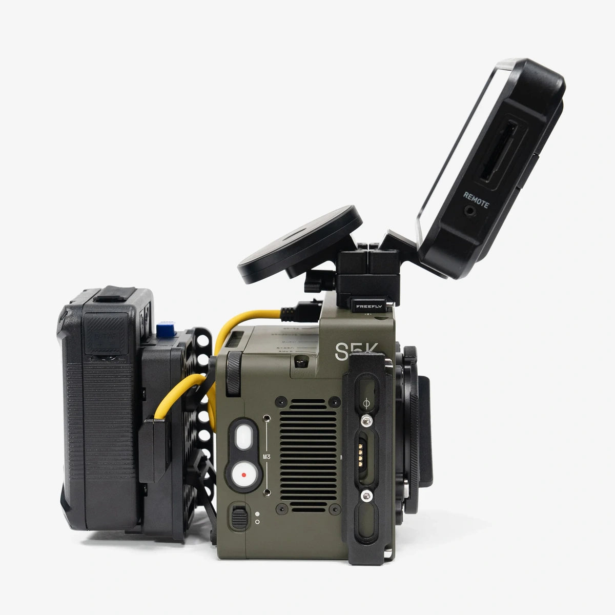 Freefly Ember camera with monitor attached using the Adjustable Accessory Mount