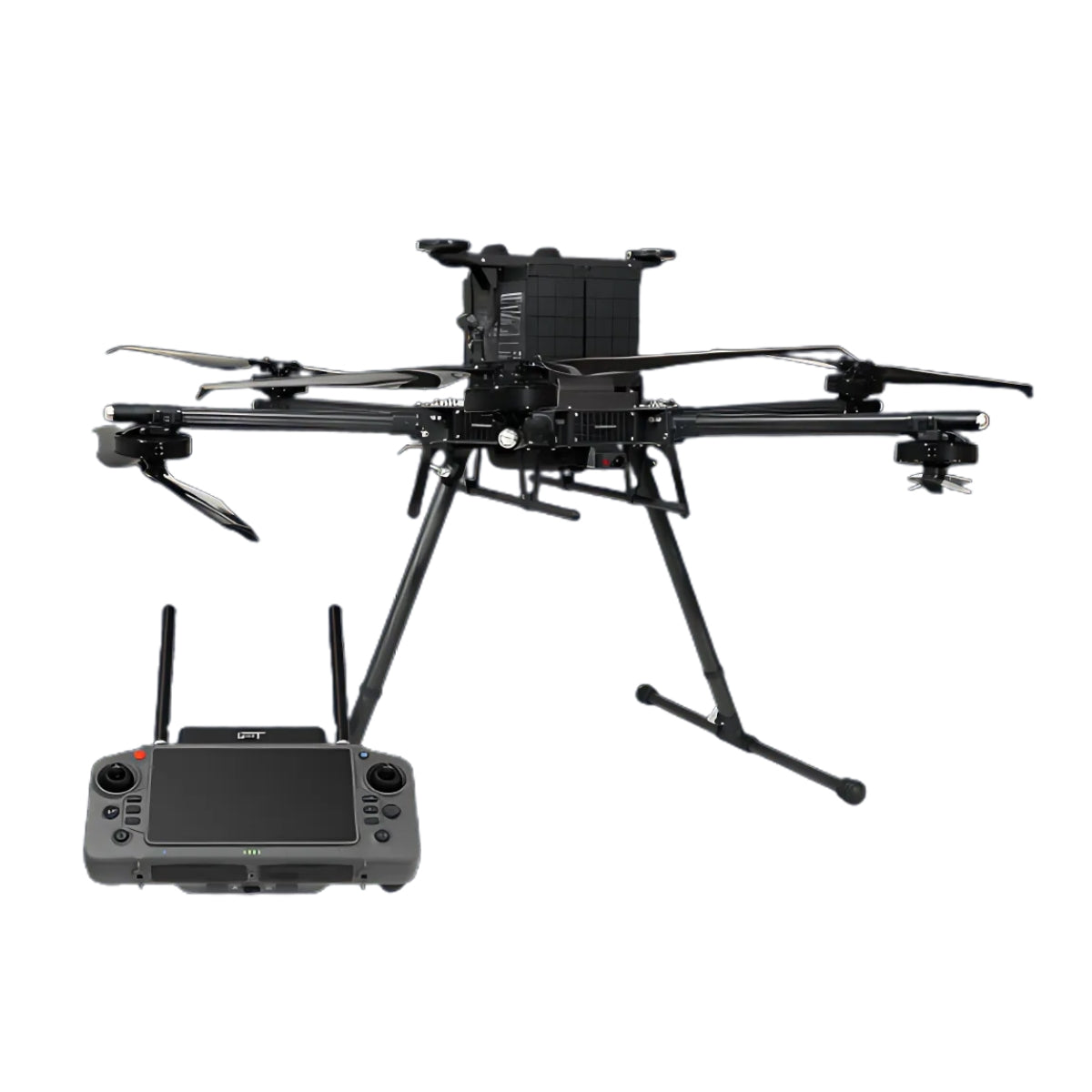 Inspired Flight IF1200 mapping drone and remote controller displayed together