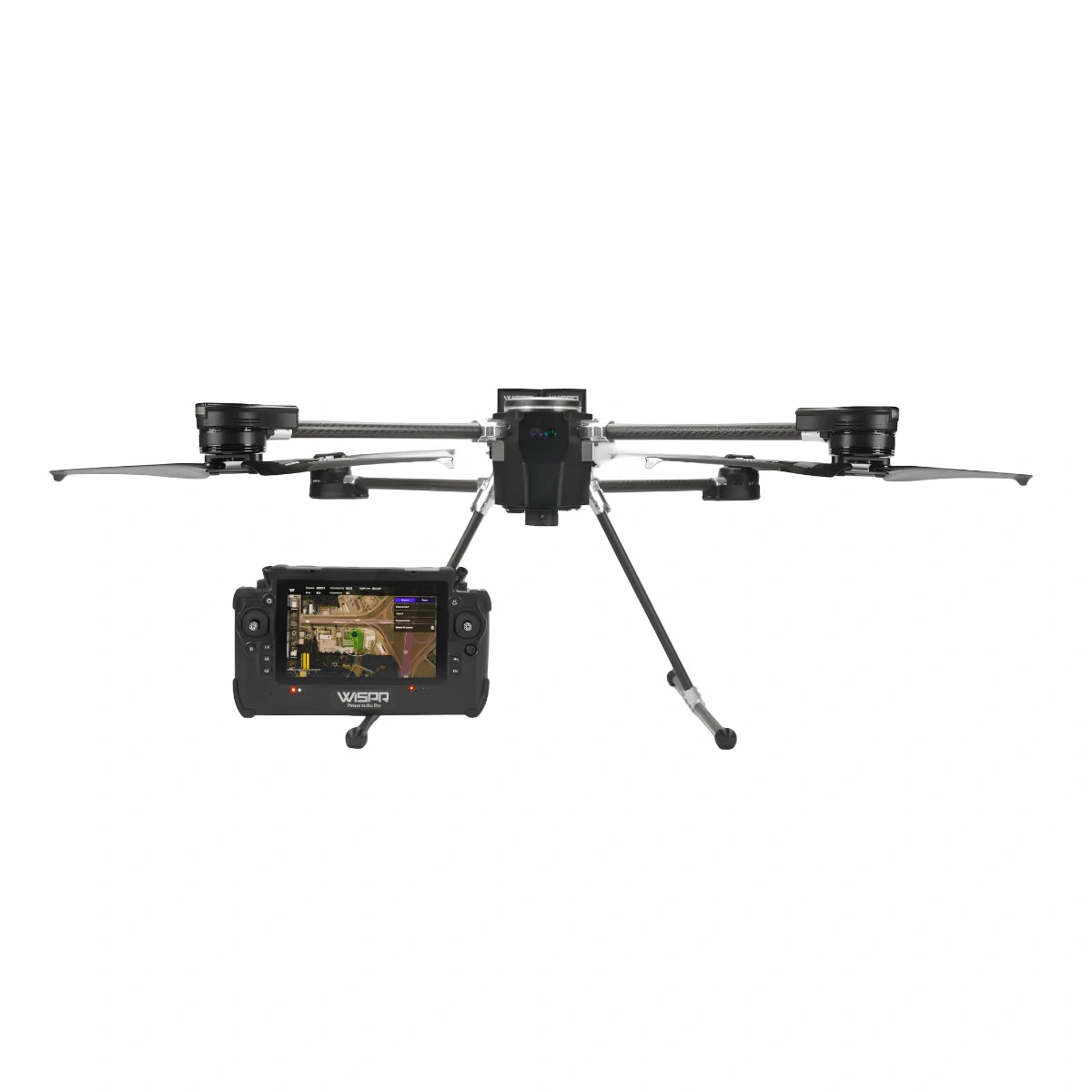 WISPR SkyScout 2 Plus drone and SkyBoss smart controller, straight-on front view