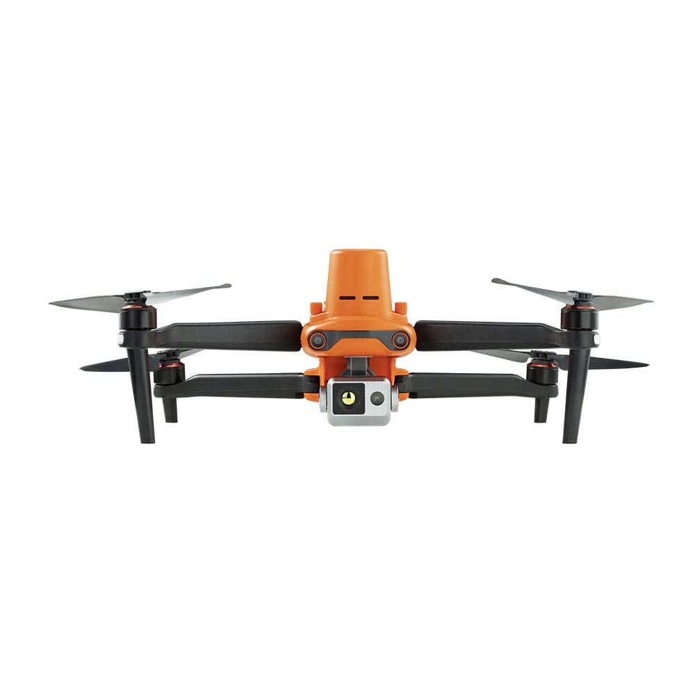 Vibrant orange Autel EVO II Dual 640T RTK Rugged Bundle V3 in front angle showing camera