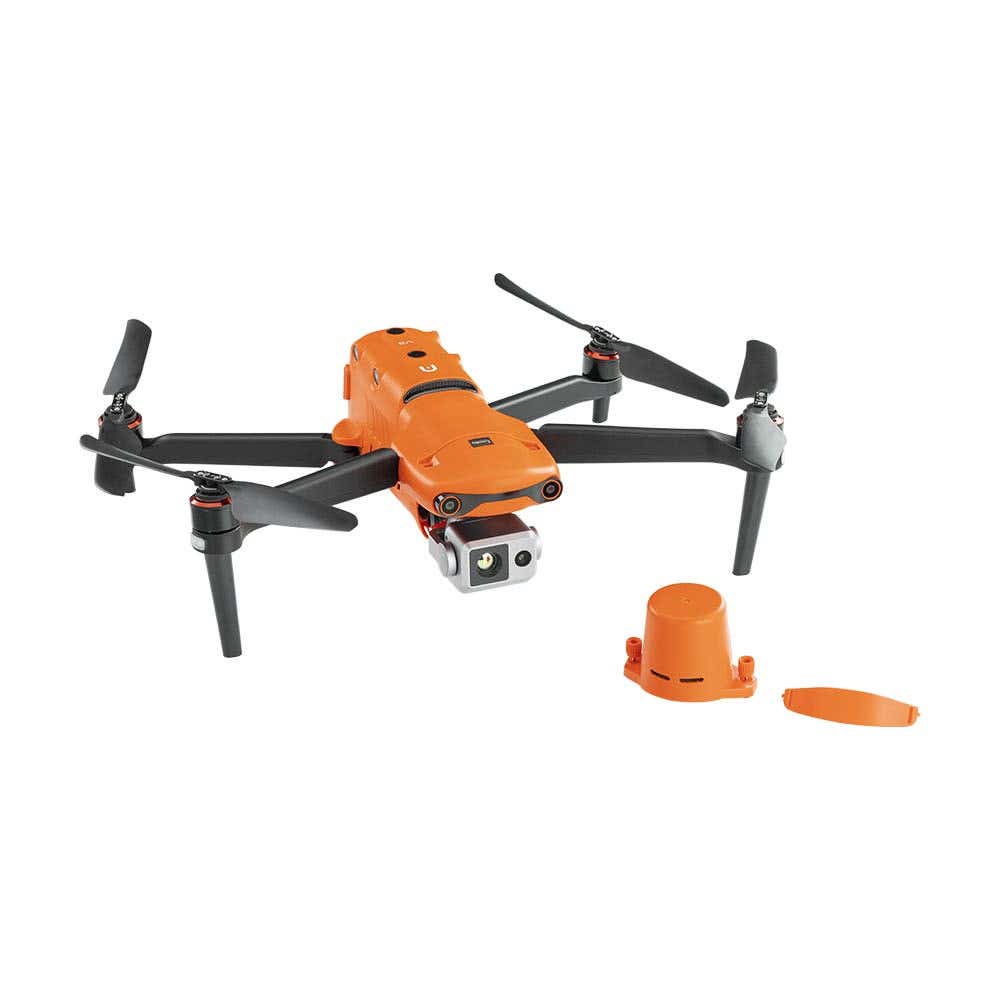 Vibrant orange Autel EVO II Dual 640T RTK Rugged Bundle V3 in front angle showing camera