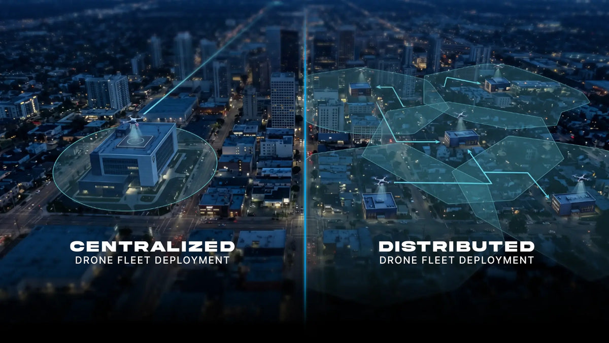 Centralized vs distributed drone fleet deployment comparison in urban public safety operations