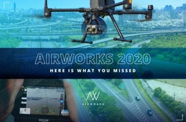 DJI Matrice enterprise drone featured at DJI AirWorks 2020 highlighting new drone technologies, enterprise solutions, aerial inspections, infrastructure applications, and industry innovations.