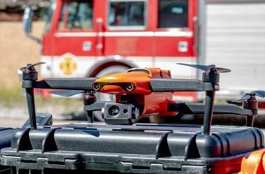 Autel EVO II Dual enterprise thermal drone with dual-camera payload positioned on a protective case, ready for public safety, firefighting, and emergency response missions.