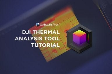 Alt text: "Tutorial slide with DSLR Pros logo, text 'DJI Thermal Analysis Tool Tutorial,' and a hexagonal icon with a multicolored cube, set on a dark background with thermal imagery."