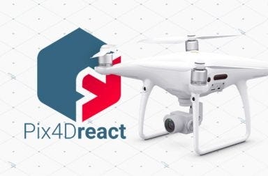 Pix4Dreact rapid drone mapping software with a DJI Phantom drone, showcasing fast aerial mapping, emergency response, orthomosaic creation, and photogrammetry workflows.