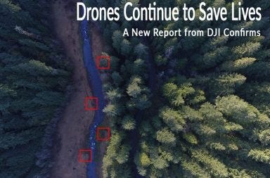 Aerial thermal drone image showing highlighted search targets in a forest, demonstrating how thermal drones support search and rescue missions, emergency response, missing person recovery, and life-saving public safety operations.