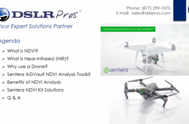 Presentation slide from the Sentera NDVI webinar featuring NDVI agriculture mapping, multispectral drone imaging, crop health analysis, precision farming, and Sentera drone solutions for agricultural monitoring.