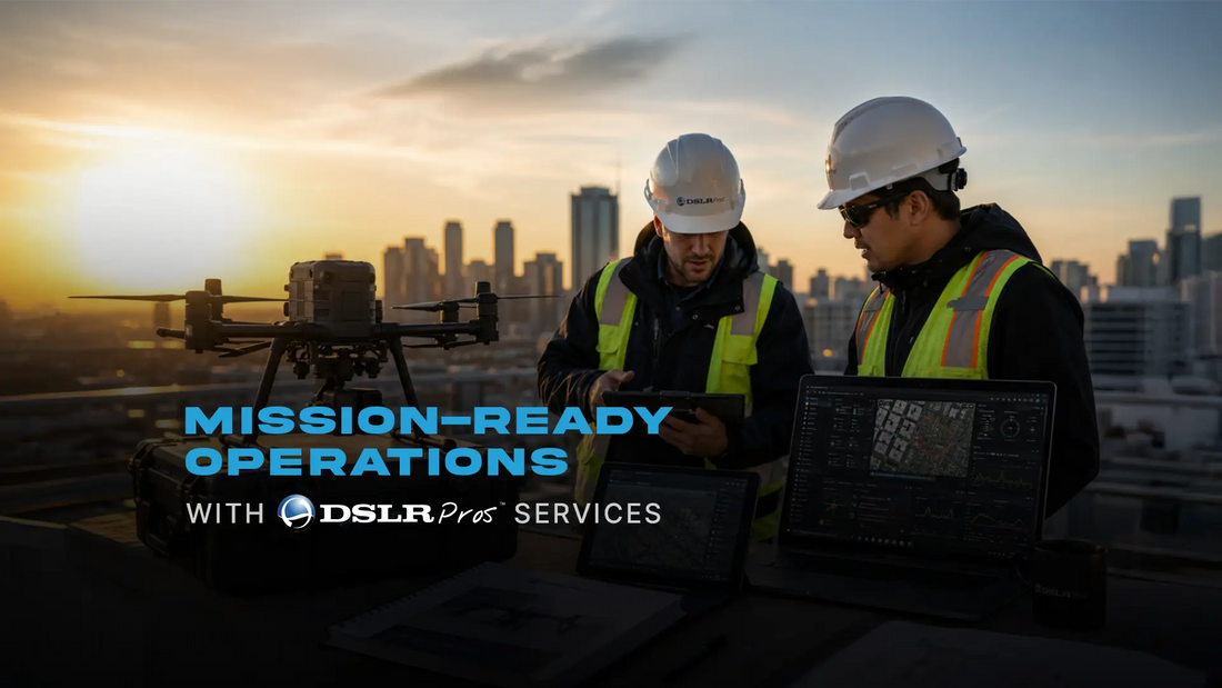 DSLRPros field specialists deploying enterprise drone technology for operational use at an industrial site.