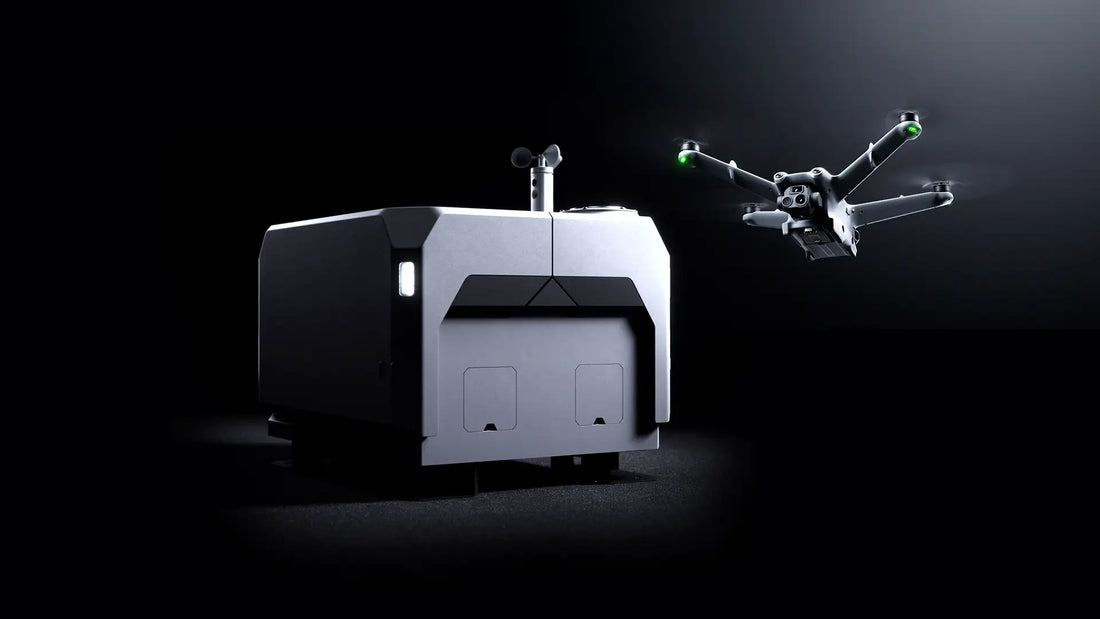 DJI Dock 2 autonomous drone dock with DJI Matrice 3D drone for remote inspections, security, mapping, and enterprise drone operations.