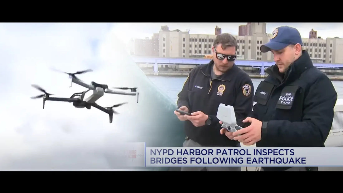 NYPD officers deploy a drone to inspect bridges after an earthquake, demonstrating how public safety drones accelerate disaster response and infrastructure assessments.