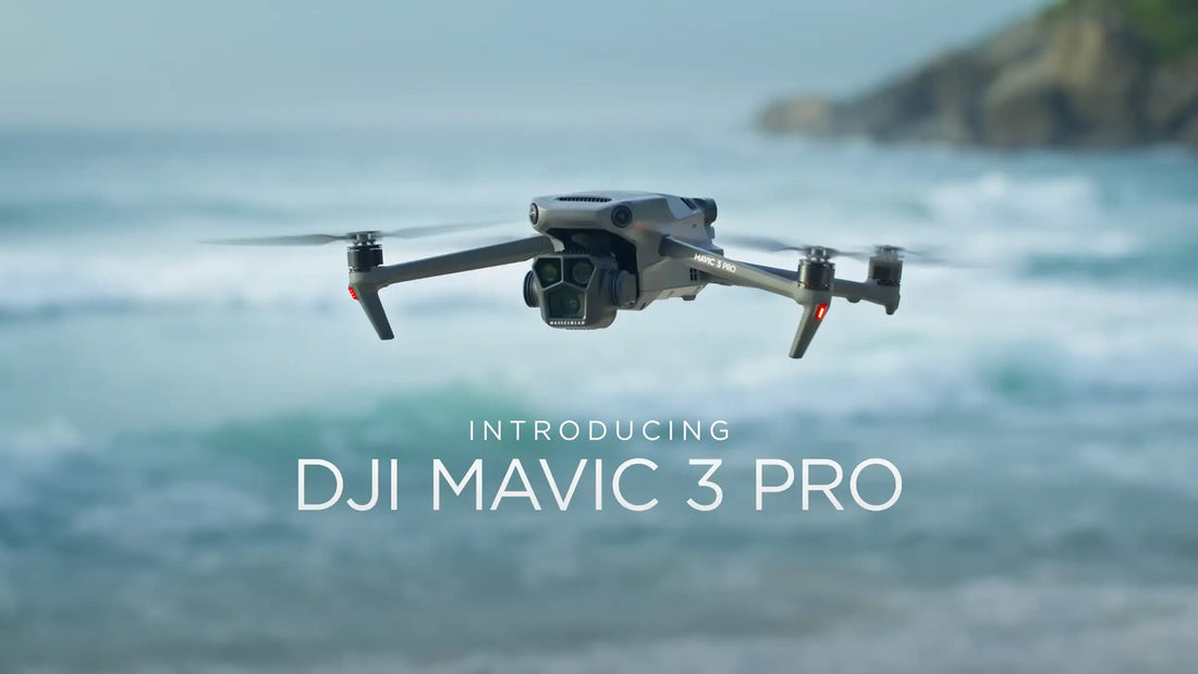 DJI Mavic 3 Pro showcasing its advanced triple-camera system, Hasselblad camera, long flight time, and professional aerial photography performance.