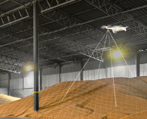 Autonomous indoor drone performing warehouse monitoring and inventory inspections through the Parrot and Tinamu integration, improving inventory accuracy, automation, and operational efficiency.