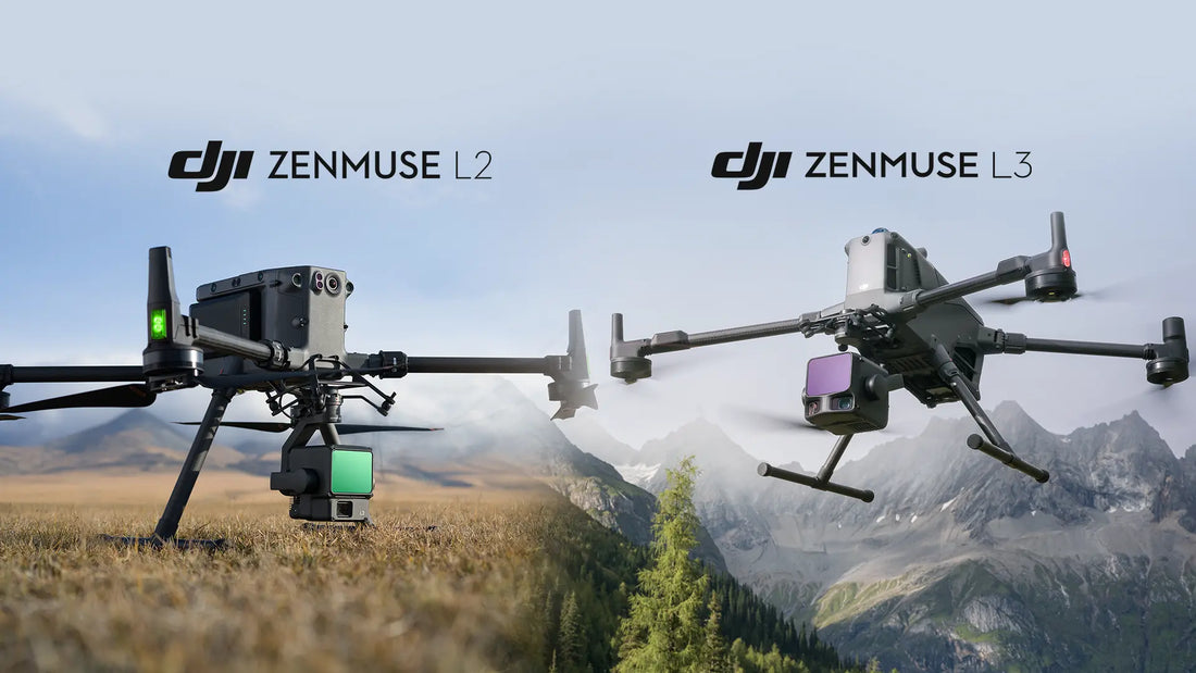 DJI enterprise drone performing LiDAR mapping over large terrain with scanning overlay