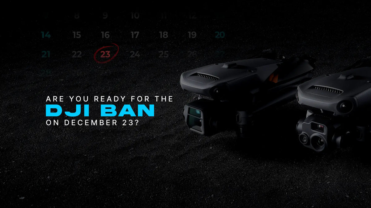 Minimalist header showing a drone silhouette and a December 23 deadline representing the incoming US DJI ban.