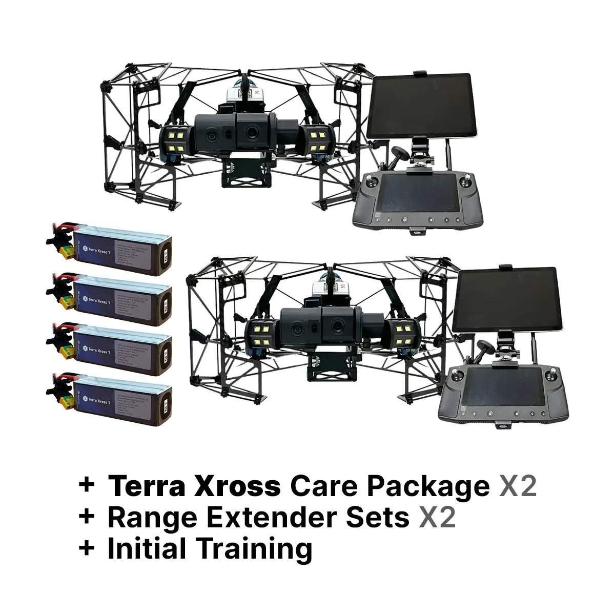 Terra Xross 1 Dual Drone Package with Training, Range Extenders, Extra Batteries, and Care Coverage