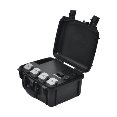 Matrice 4 PRCS charging case opened with three batteries connected