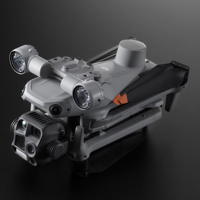 DJI AL1 dual spotlight mounted on a folded Matrice 4 Series drone