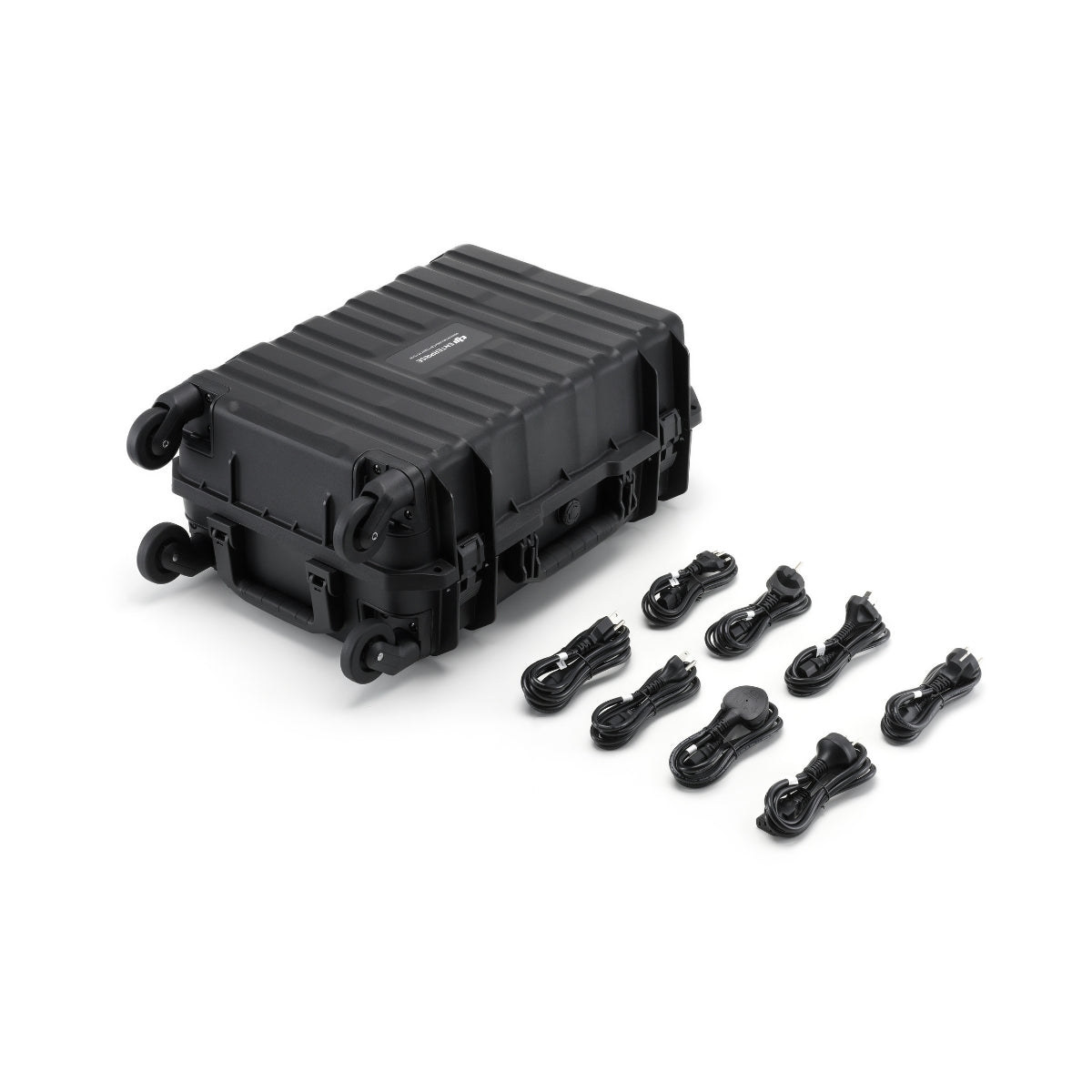 DJI BS100 battery station opened to show charging compartments and eight power cables