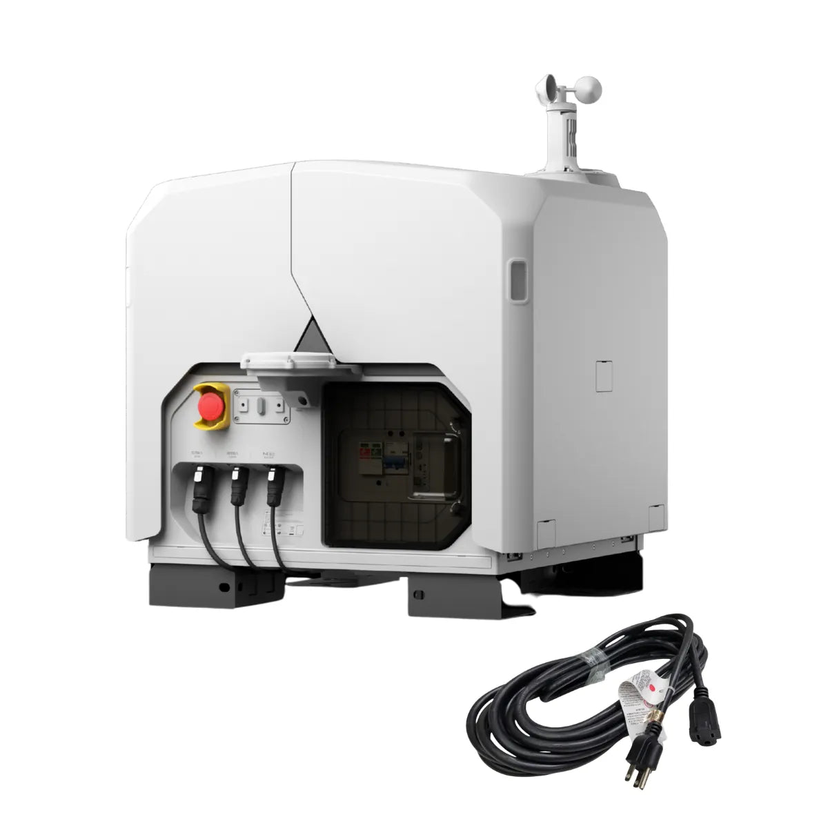 DJI Dock 3 exterior connection panel opened with power cable attached