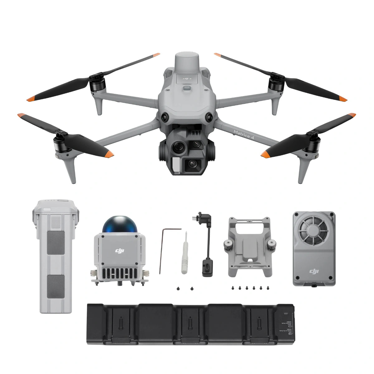 DJI Matrice 4T and Manifold 3 bundle with battery, charging hub, mount, and accessories