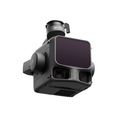 DJI Zenmuse L3 LiDAR sensor, low front three-quarter view showing the underside vents
