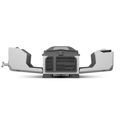 DJI Dock 3 with side covers open, front ventilation grille view