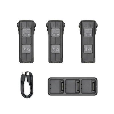 DJI Mavic 3 Enterprise Battery Kit components arranged with three batteries and charging hub