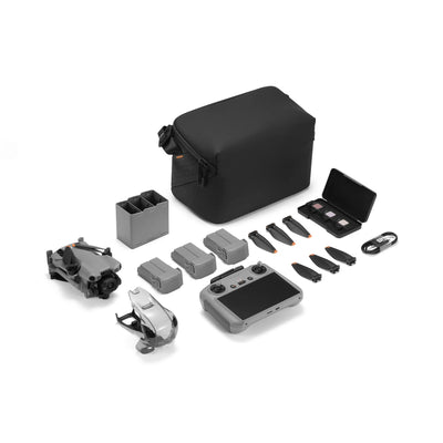 DJI Mini 5 Pro Fly More Combo Plus contents with drone, shoulder bag, controller, batteries, and accessories