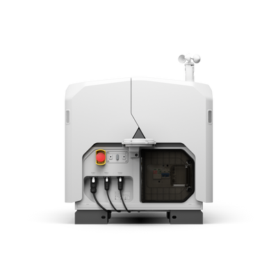 DJI Dock 3 rear service panel with power, network, and control connections visible