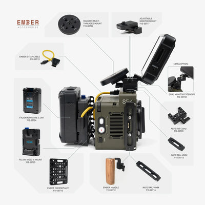 Freefly Ember camera accessories diagram showing the Adjustable Accessory Mount