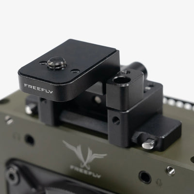 Freefly Adjustable Accessory Mount installed on an Ember S5K camera, close-up