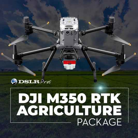 DJI M350 RTK Agriculture Package drone flying over a green crop field.