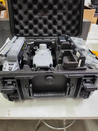 DJI Matrice 4E demo unit and accessories arranged inside an open hard case