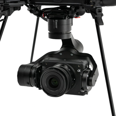 Close-up of the Sony ILX-LR1 camera and Sigma 24 mm lens mounted in the Astro Max gimbal