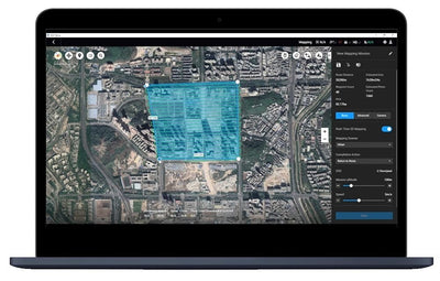DJI Terra mapping project displayed on a laptop with a selected survey area